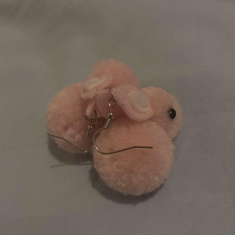 Hot Topic pink fluffy bunny earrings, not used, were stored.